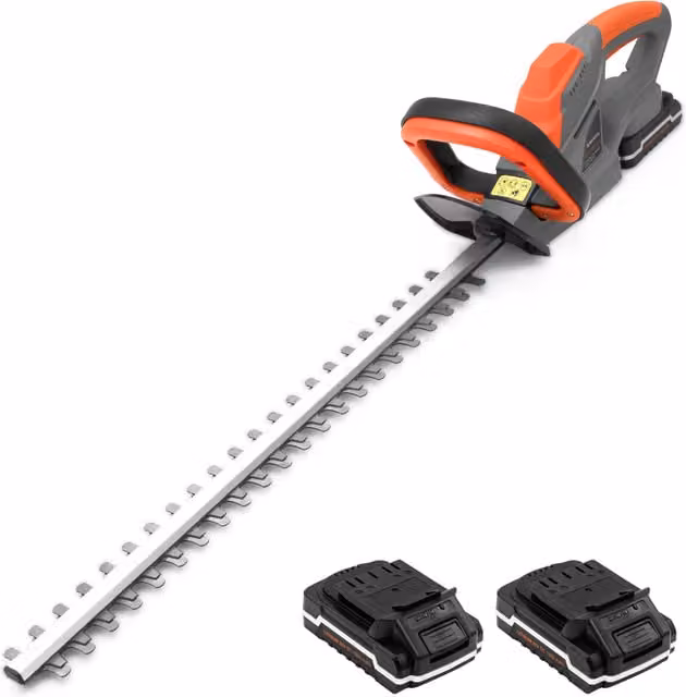 Terratek Cordless Reciprocating Hedge Trimmer with Rechargeable Battery, Orange and Grey