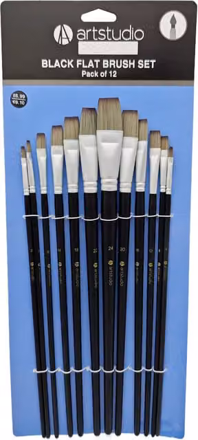 Art Studio Premium Black Flat Brush Set, Pack of 12