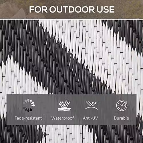 Outsunny Reversible Geometric Outdoor Rug in Black and White, W: 152 cm, D: 243 cm – 5