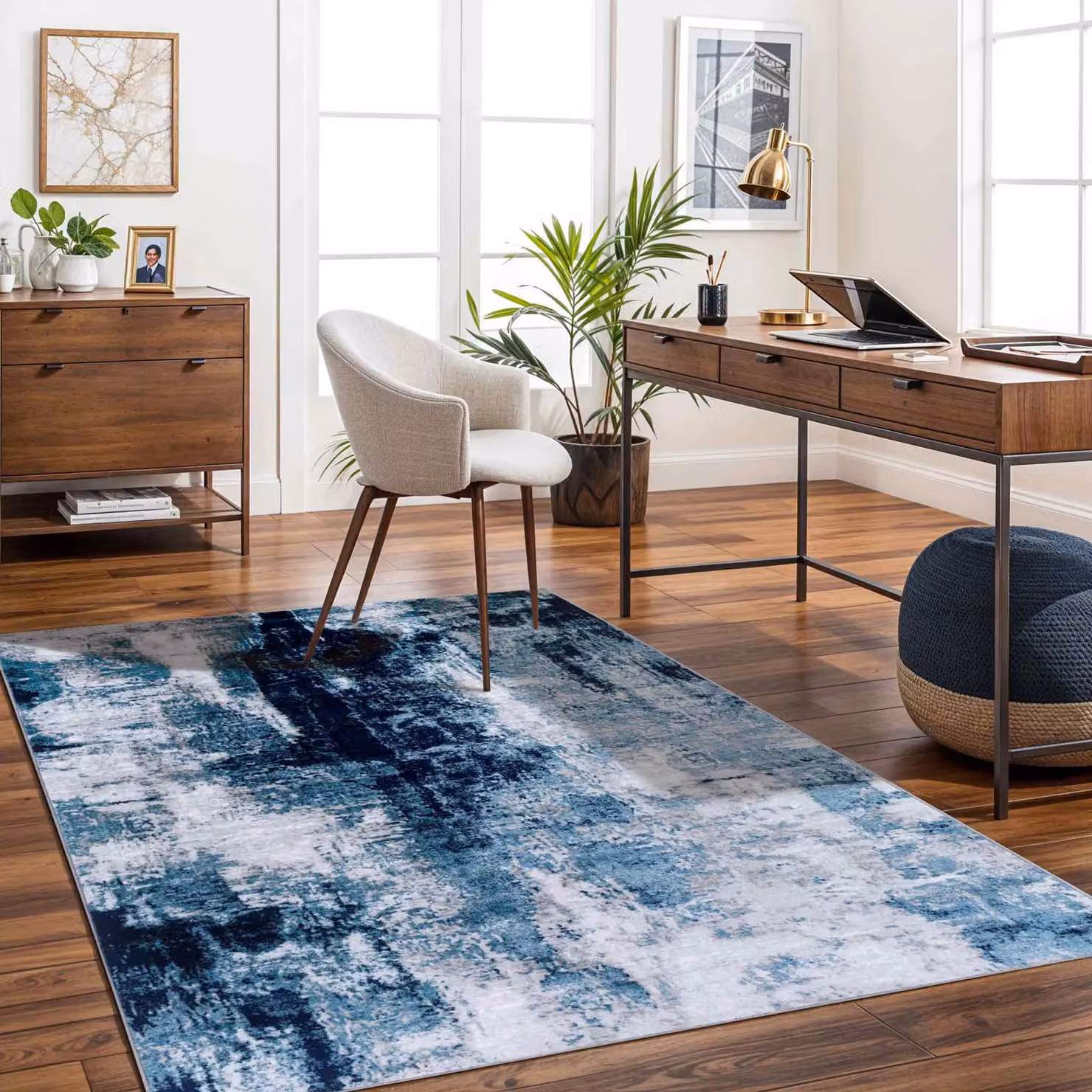 Livabliss Wanderlust Abstract Modern Marble Rug in Blue, Grey and Black, W: 200 cm, D: 275 cm – 7