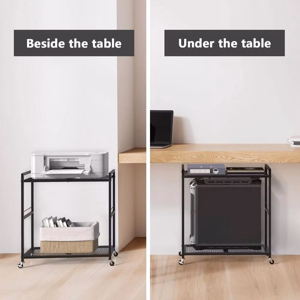 FORGEVIO 2-Tier Black Printer Stand and Computer Tower Trolley on Wheels – 5