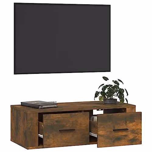 vidaXL Wall-Mounted Hanging TV Cabinet in Smoked Oak Brown, W: 80 cm, D: 36 cm, H: 25 cm – 4