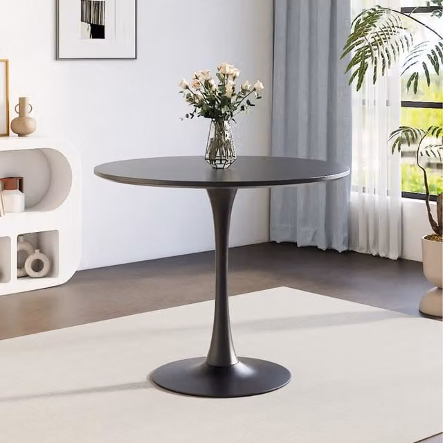 Komore Round Dining Table with Black MDF Laminate Top and Metal Central Column Base