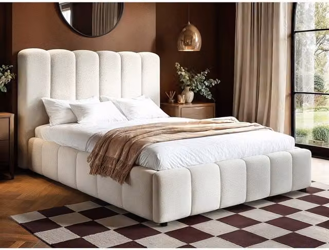 Solace+Co Emilie Ribbed Ottoman Bed in Cream Boucle, W/D/H: 180 x 200 cm – 1