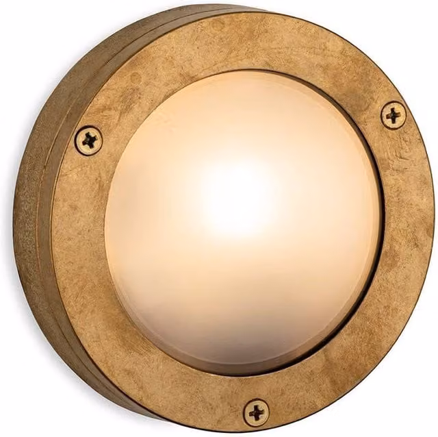 Netlighting Nautic Maritime Bulkhead Wall Light in Bronze with Brass and Frosted Glass, IP64