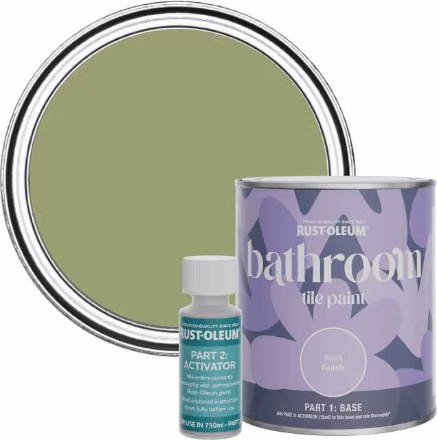 Rust-Oleum Bathroom Tile Paint in Matt Finish, Familiar Ground, Green, 750ml