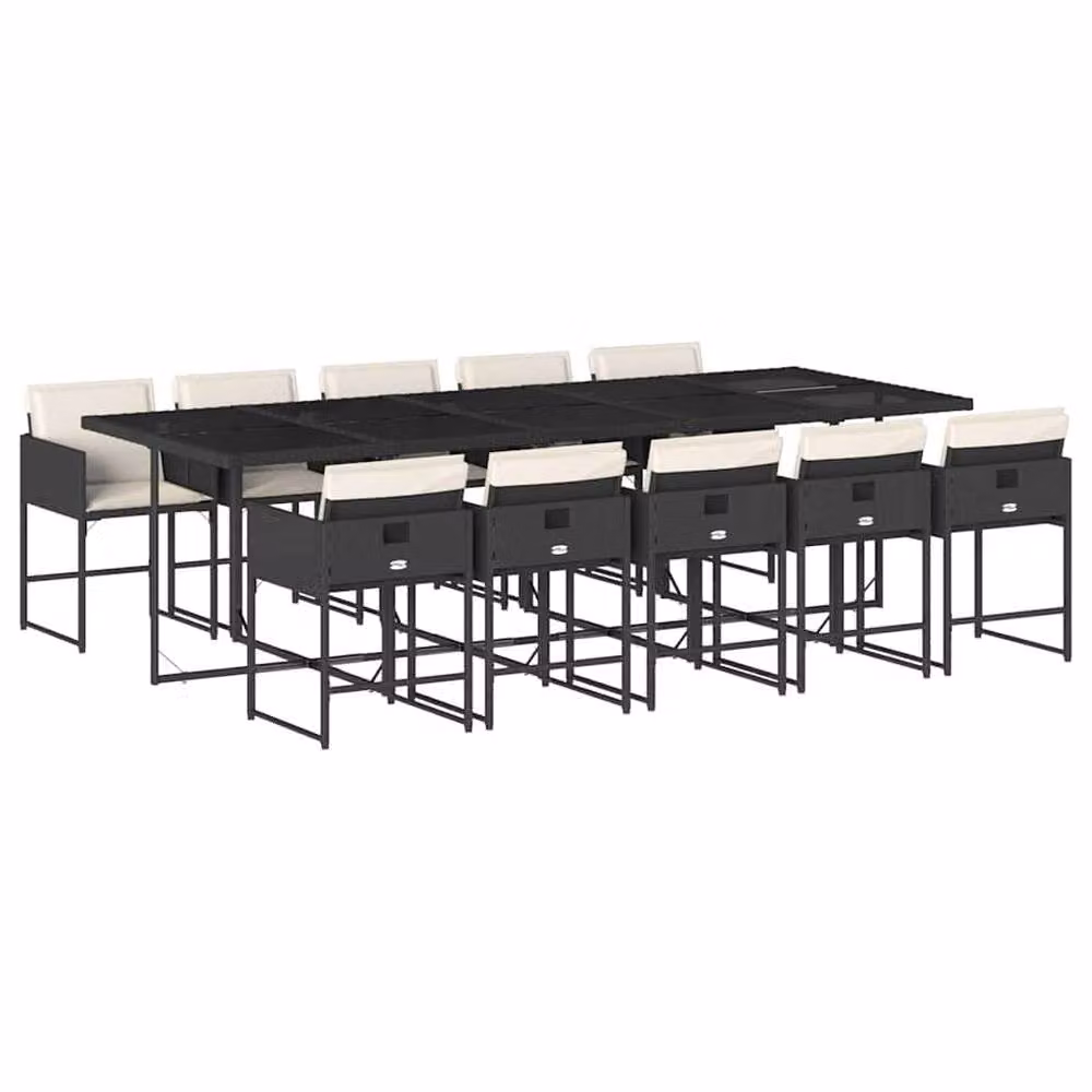 Berkfield Home Modern Polyrattan Garden Dining Set in Black and White with Glass Top – 2