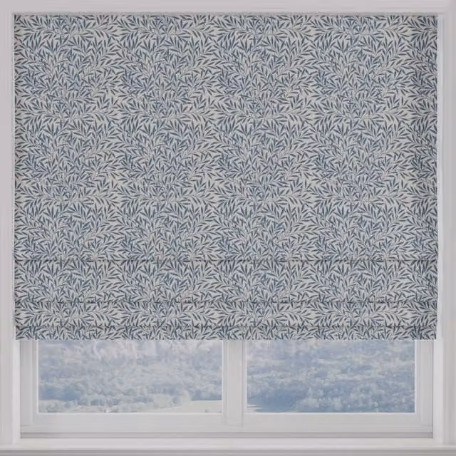 Terrys Heritage Salix Made to Measure Blackout Roman Blind in Blue Floral Design