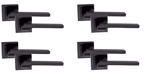 Golden Grace Matt Black Lever Latch Door Handle on Square Rose, 4 Pairs