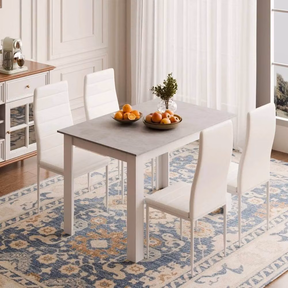 KORVIXA Modern Square Dining Table and 4 Chairs Set in White – 2