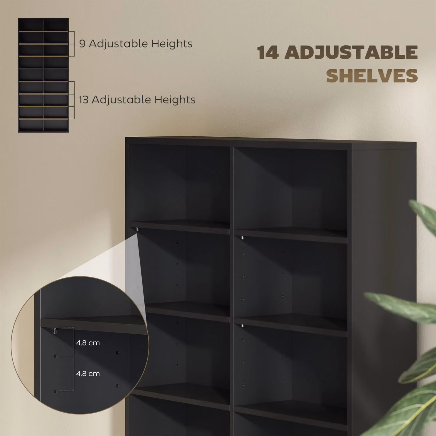 HOMCOM Black Media Storage Tower with 18 Compartments and Adjustable Shelves – 5