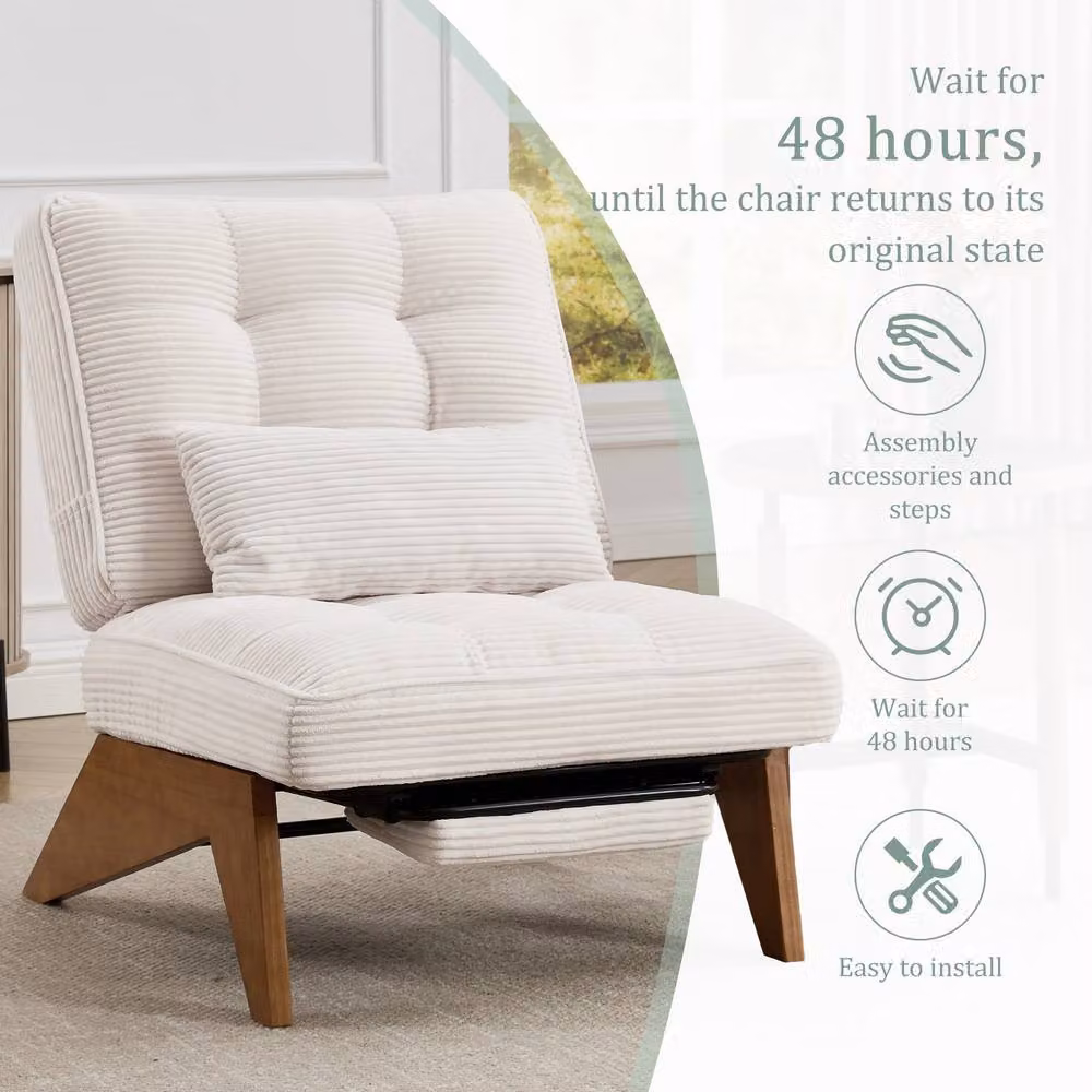 Matteo Accent Chair with Integrated Ottoman and Adjustable Backrest in Beige – 3