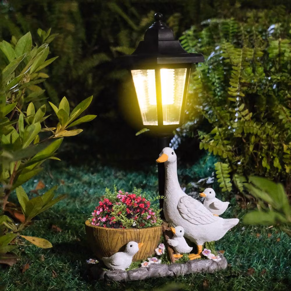 Quipulse Solar White Duck Flower Pot Garden Light in Resin – 2
