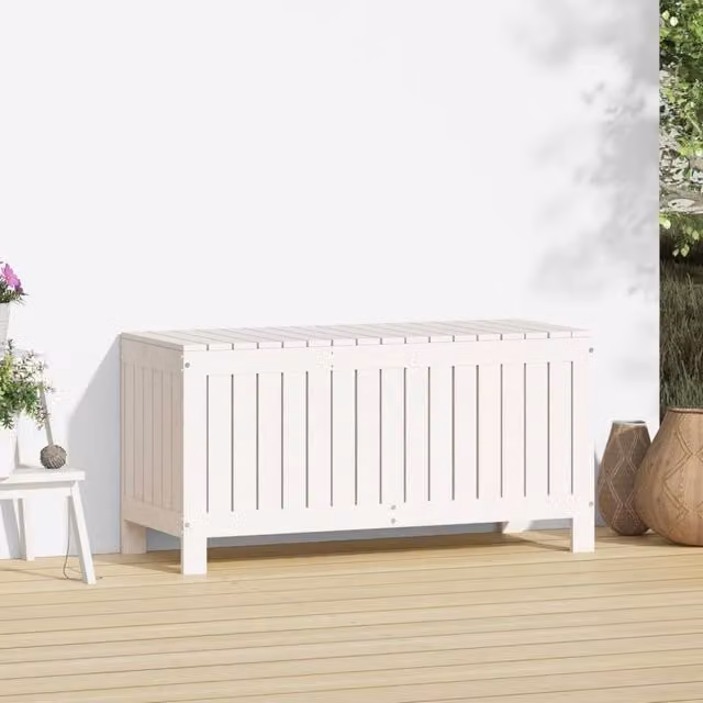 Berkfield Home Garden Storage Box in White Solid Pine Wood, W/D/H: 108 x 42.5 x 54 cm