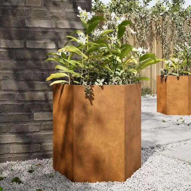 Berkfield Home Garden Hexagon Planter Set of 2, Brown Corten Steel, W: 46 cm, D: 40 cm, H: 45 cm – 1