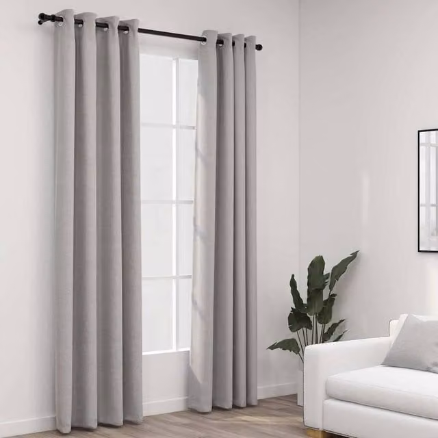 Berkfield Home Linen-Look Blackout Curtains with Eyelets, 2 Pack, Grey, W: 140 cm, H: 225 cm
