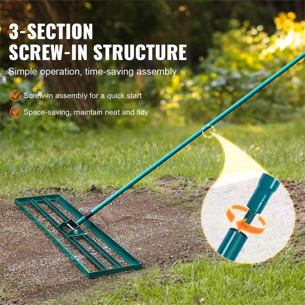 Kelvenix Lawn Leveling Rake with Steel Handle in Green – 3