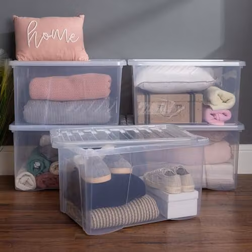Wham Crystal Stackable Plastic Storage Boxes with Lids and Handles, 5 x 60L, Transparent – 2