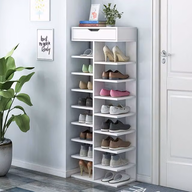 Lifeideas 9-Tier Modern Shoe Rack with Top Drawer in White