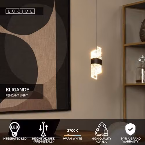 Lucide Kligande Adjustable LED Pendant Light, Black, Diameter: 13 cm – 2