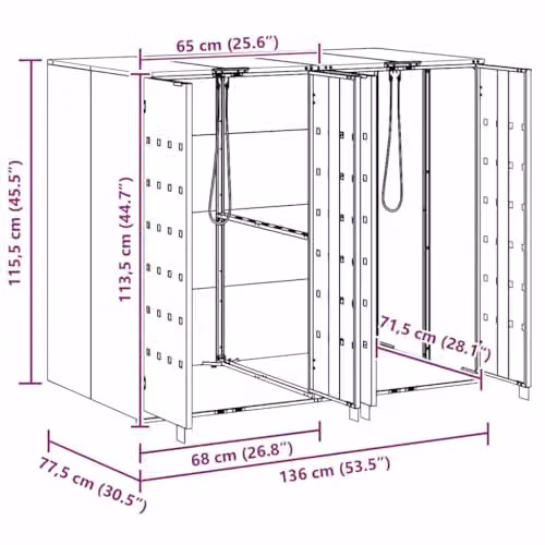 vidaXL Wheelie Bin Storage for 2 Bins, Stainless Steel, Silver, W/D/H: 136.0 x 115.5 x 38.3 cm – 2
