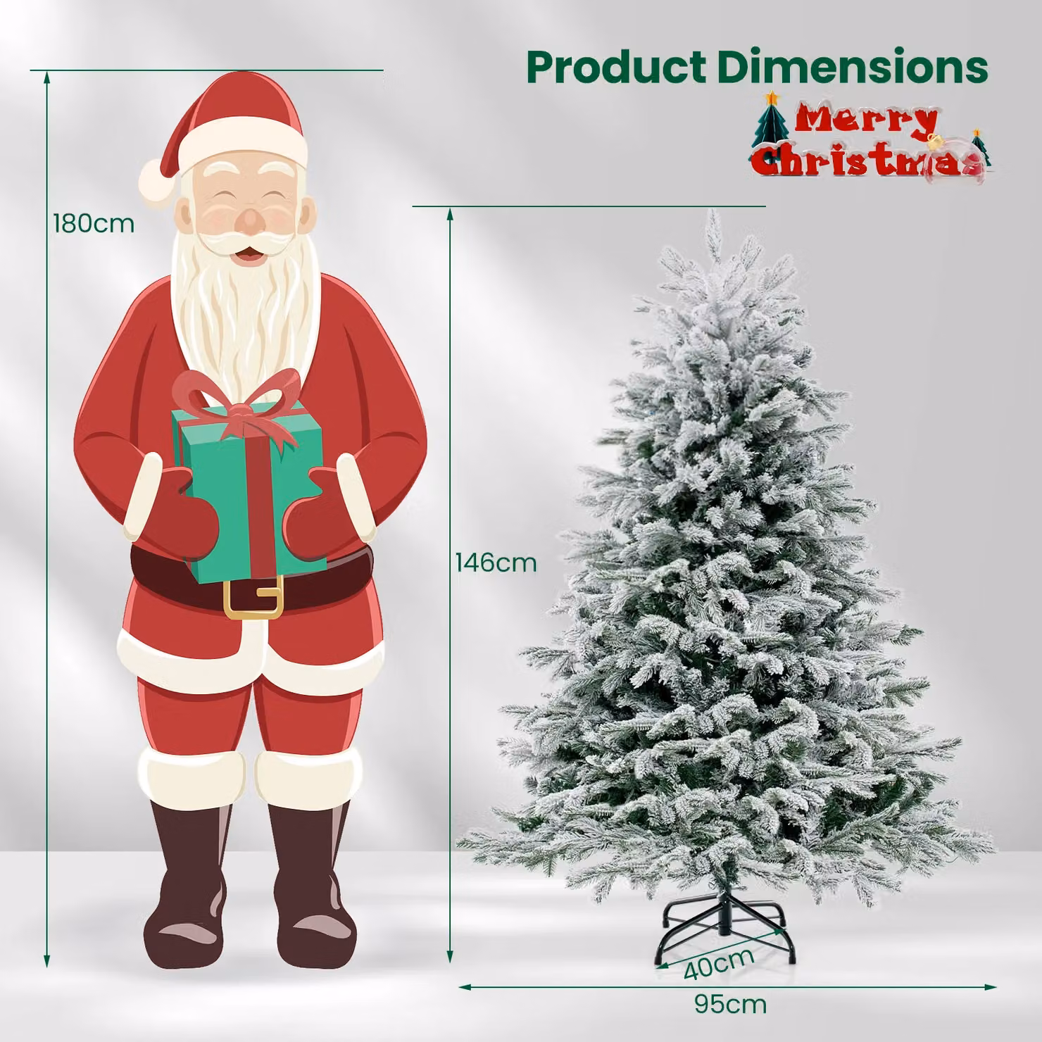 Gymax 146 cm Pre-Lit Flocked Christmas Tree with 688 Tips and 200 LED Lights in Green – 5