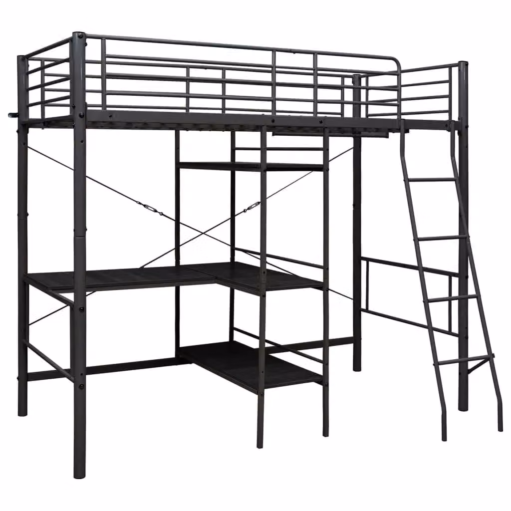 Berkfield Home Black Metal Bunk Bed with Table Frame W/D/H: 90 x 200 cm – 1