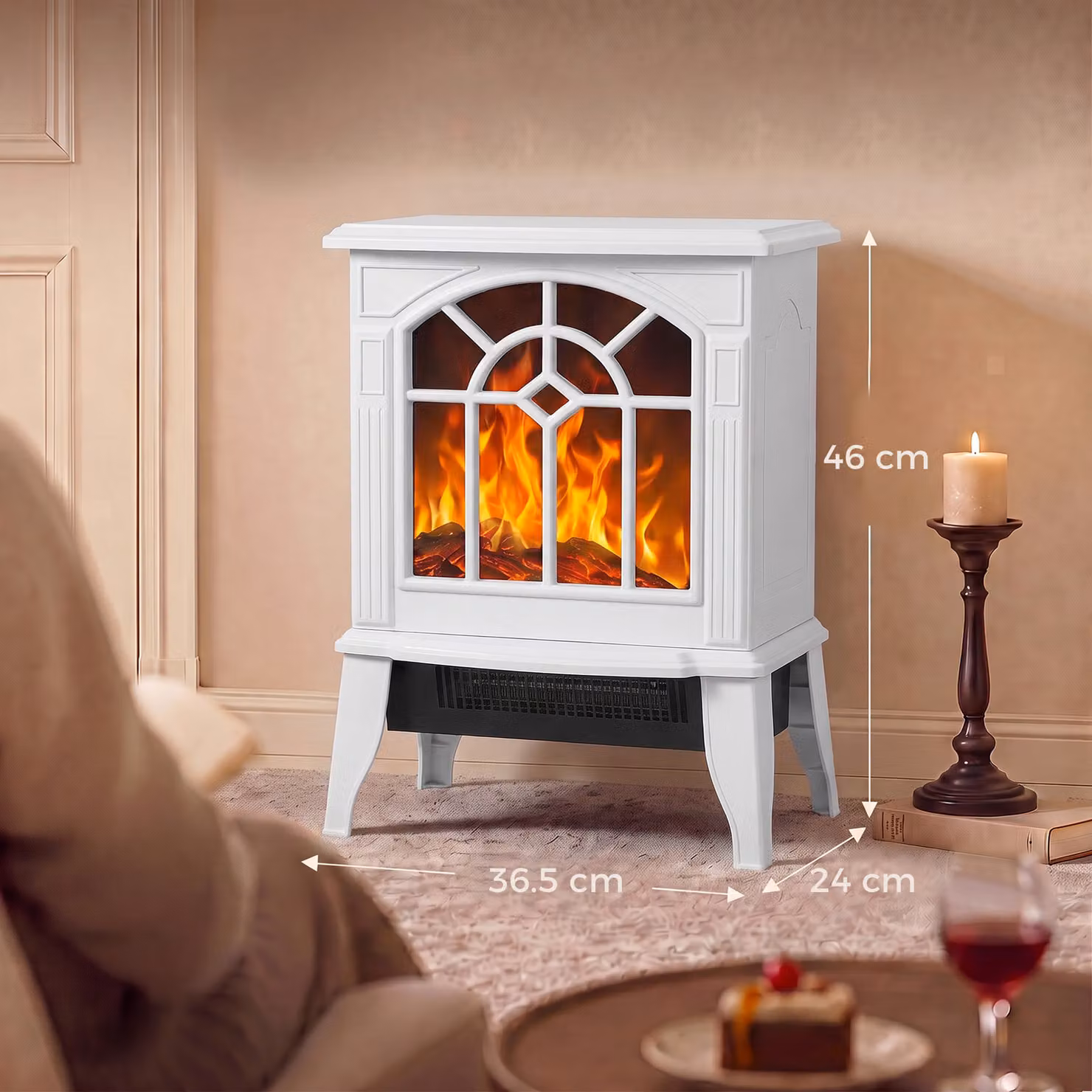 HOMCOM Freestanding Electric Fireplace with LED Flame Effect in White, W/D/H: 100 x 46 x 46 cm – 3