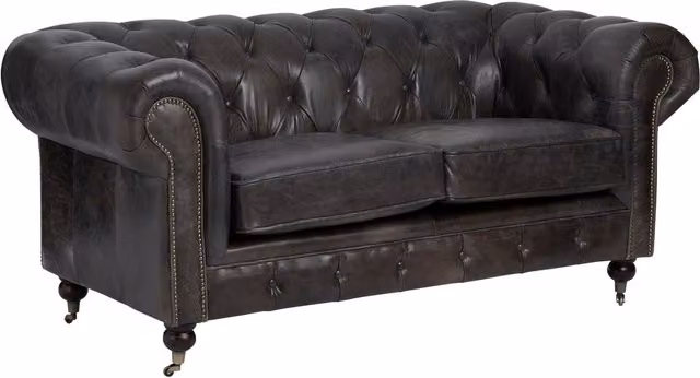 Fifty Five South Victor 2 Seat Chesterfield Leather Sofa in Dark Grey and Brown