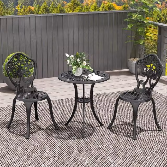 Outsunny Classic Cast Aluminium Bistro Set in Matt Black