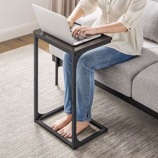 VASAGLE Industrial C-Shaped Side Table with Metal Frame in Anthracite Grey