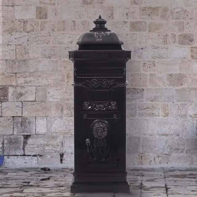 Berkfield Home Pillar Letterbox in Black Aluminium Vintage Style – 1