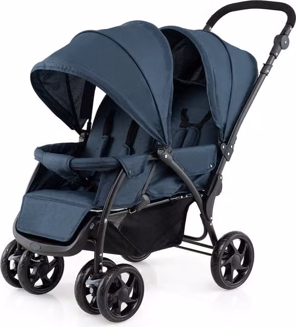 Costway Blue Double Seat Baby Stroller with Adjustable Handle and Suspension
