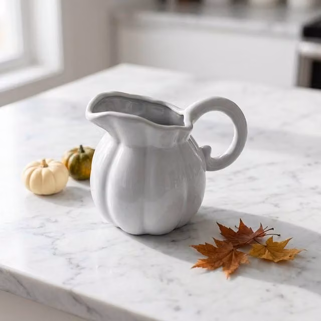 Garden Greatness Autumnal Decorative Pumpkin Design Ceramic Jug in White and Multicolour