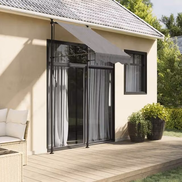 Berkfield Home Retractable Awning in Anthracite and Multicolour with Steel Frame, W/D/H: 150 x 100 x 100 cm