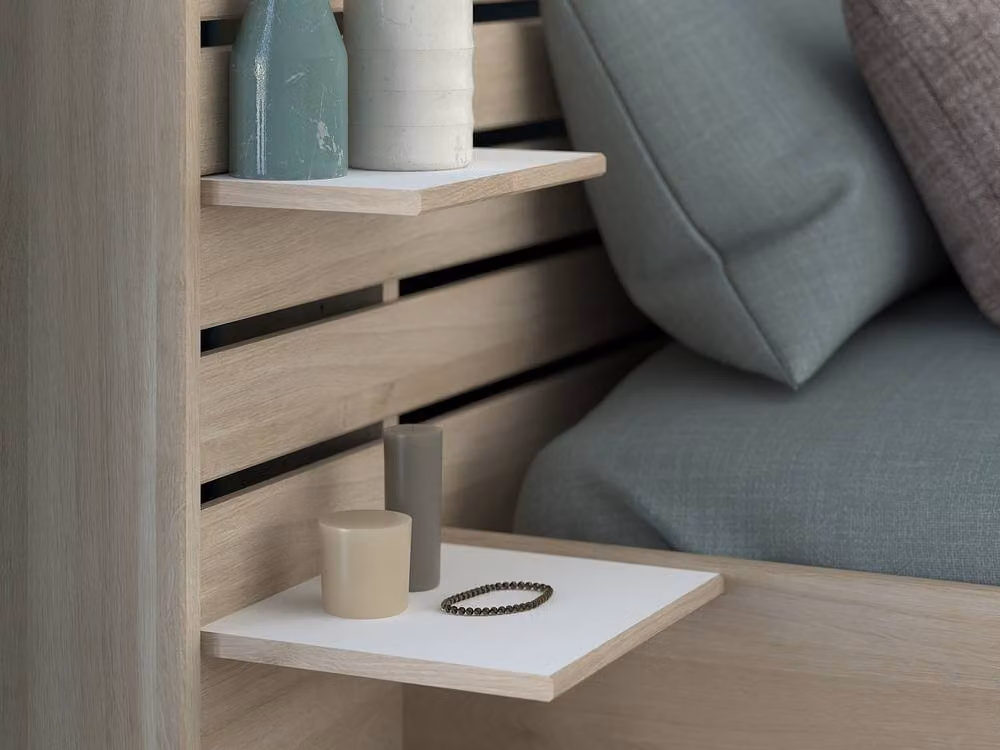 Vente-unique Tenalia Double Bed with Storage and Bed Base in Natural Light Oak, W/D/H: 160 x 200 x 216.8 cm – 5
