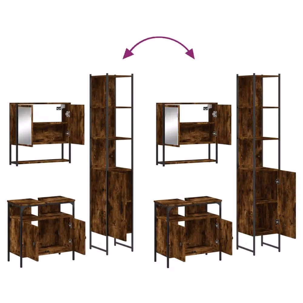 Berkfield Home 3 Piece Industrial Bathroom Furniture Set in Brown Smoked Oak – 4