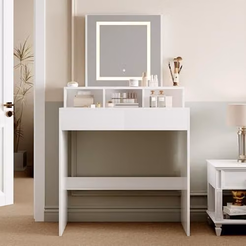 MCC Direct Tulsa Dressing Table with Hollywood LED Mirror and Drawers, White – 1