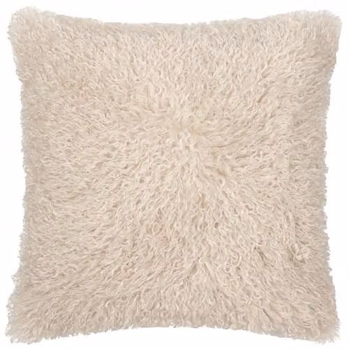 Riva Home Square Faux Fur and Velvet Cushion, Beige, W/D/H: 50 x 50 x 50 cm