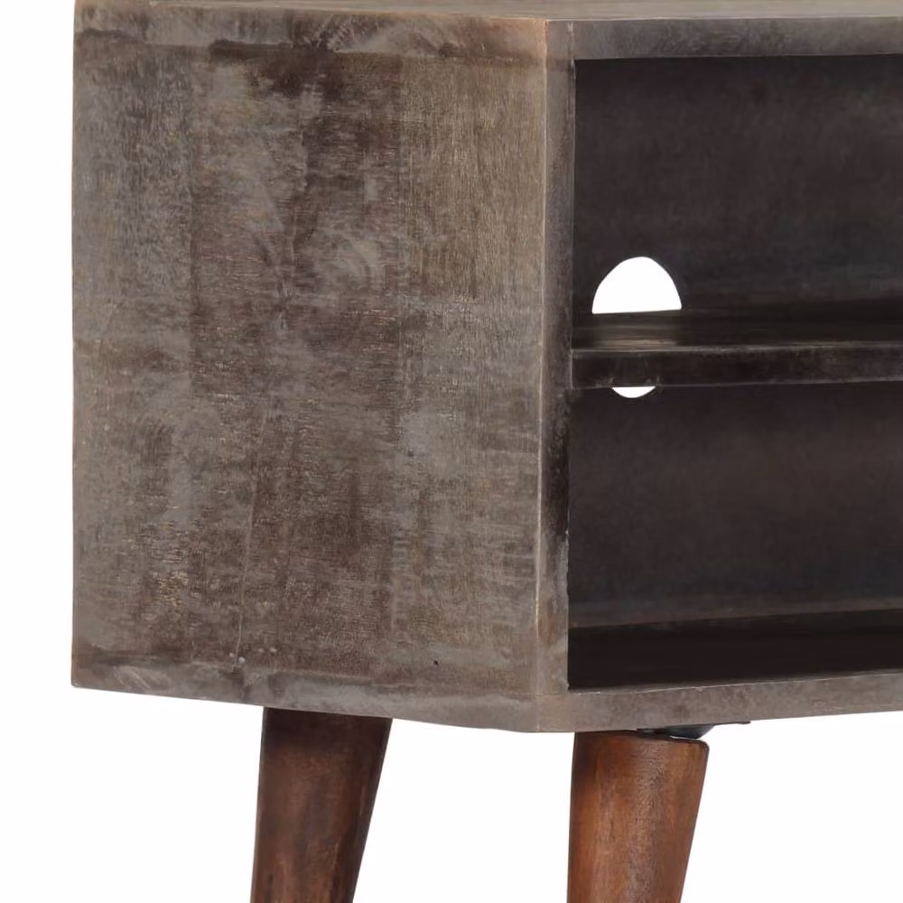 Berkfield Home Grey Rustic Solid Mango Wood TV Cabinet W: 130 cm, D: 30 cm, H: 46 cm – 3