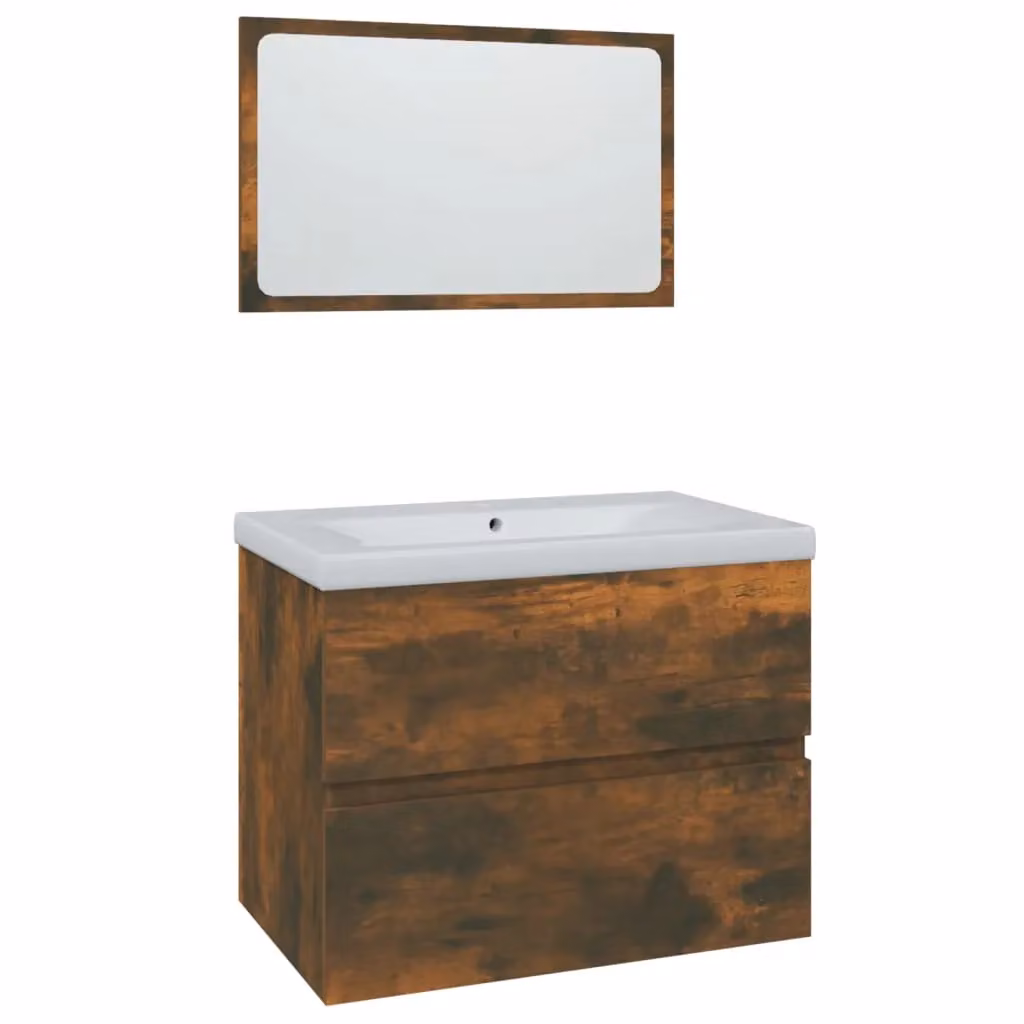 Berkfield Home Bathroom Furniture Set in Smoked Oak Brown featuring Vanity Unit and Mirror Cabinet – 2