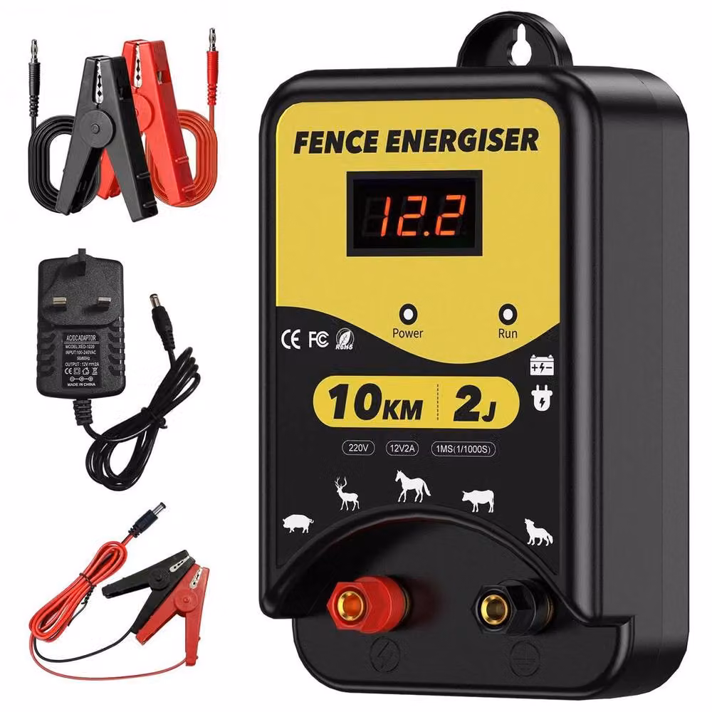 FLAVORA Electric Fence Energiser, 12V Battery Powered, 10KM, 2J, Yellow – 6