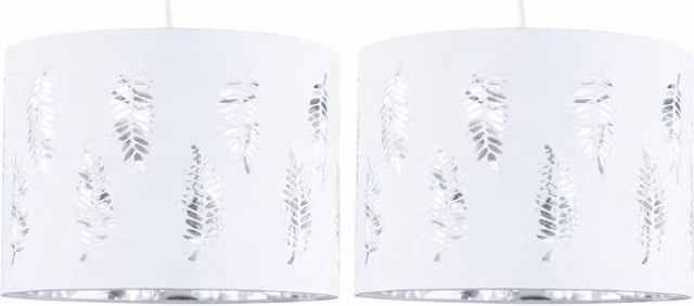 First Choice Lighting Set of 2 Fern White Cut Out Modern Cylinder Pendant Lightshades, Diameter: 25 cm