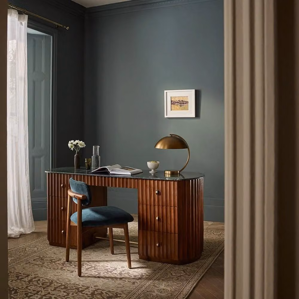Atkin and Thyme Jude Large Fluted Marble Writing Desk in Green and Brown