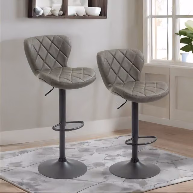 Rafaelo Mobilia Set of 2 Height Adjustable 360 Swivel Barstools in Dark Grey and Black Faux Leather