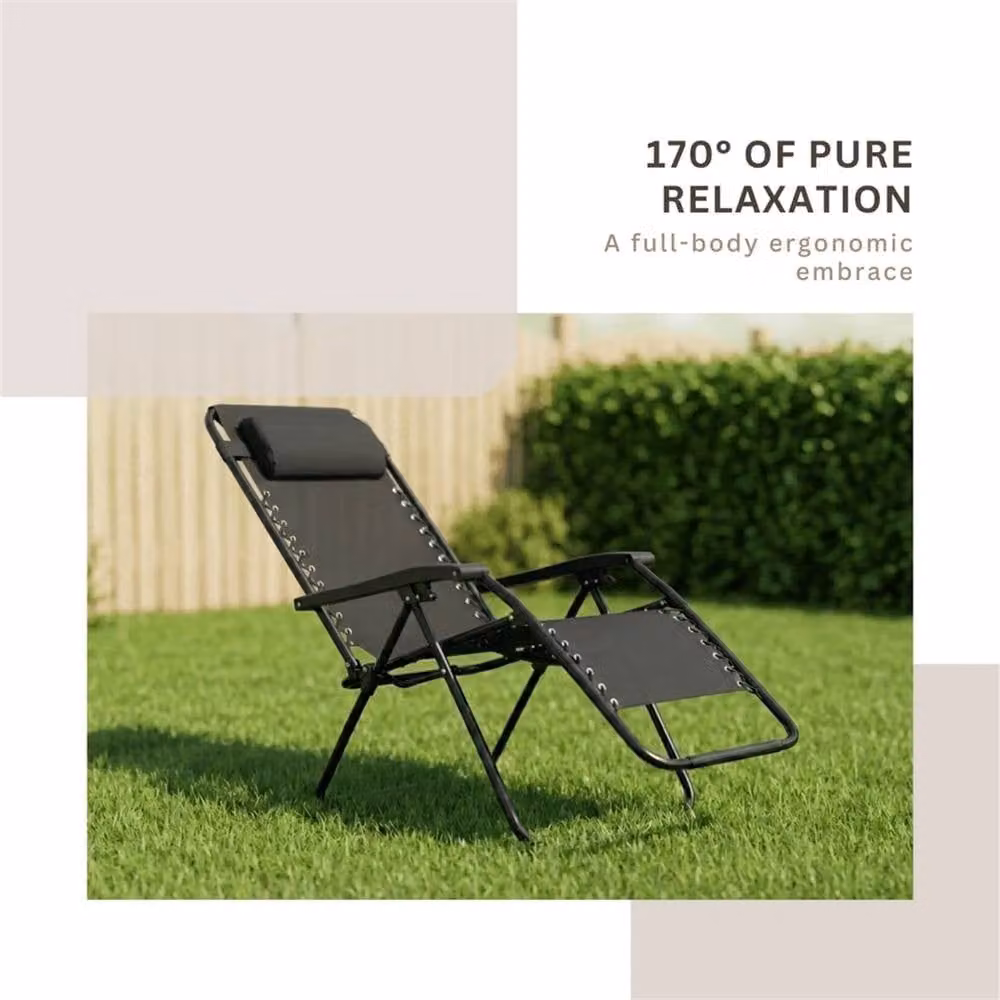 Nordara 2 Zero Gravity Reclining Outdoor Garden Folding Chair in Black, W/D/H: 160 x 80 cm – 5