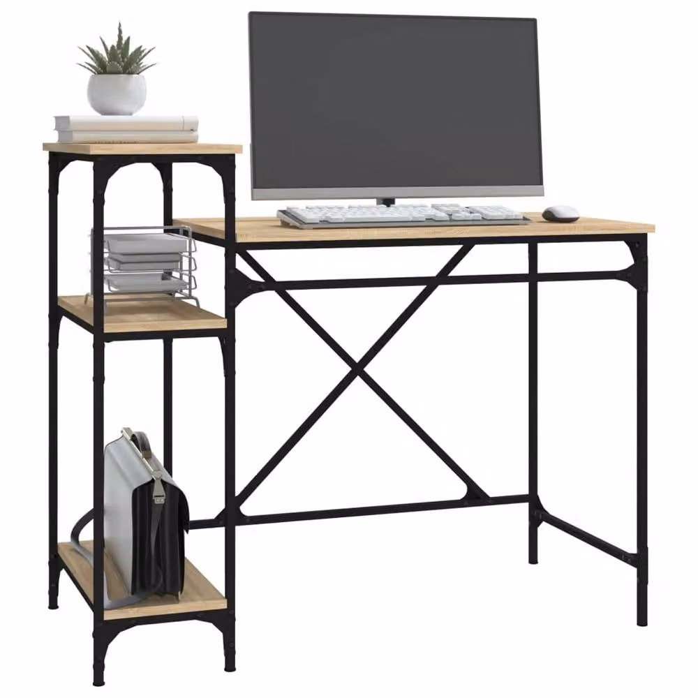 Berkfield Home Industrial Computer Desk with Shelves in Sonoma Oak and Brown, W/D/H: 105 x 50 x 90 cm – 3
