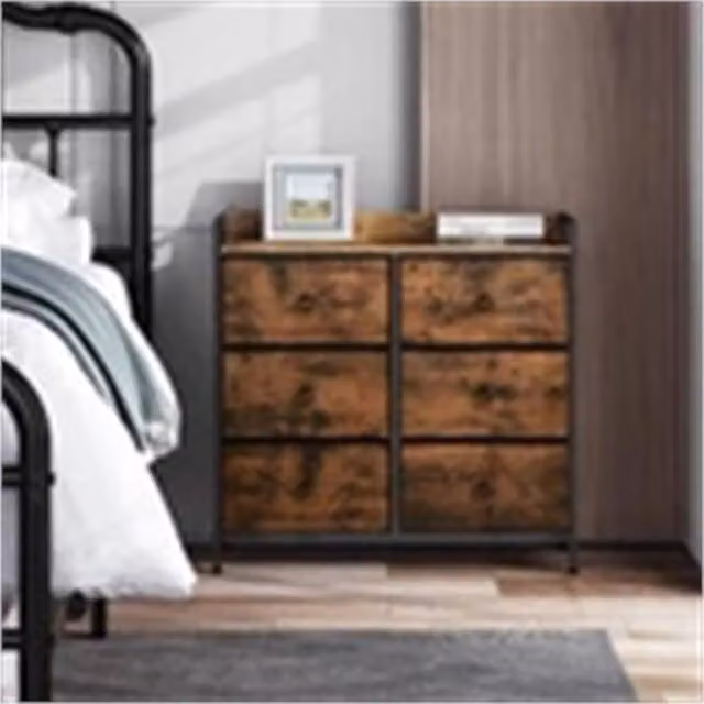 Nordara Vintage 6 Drawer Bedroom Storage Chest in Brown, W: 100 cm, H: 78 cm