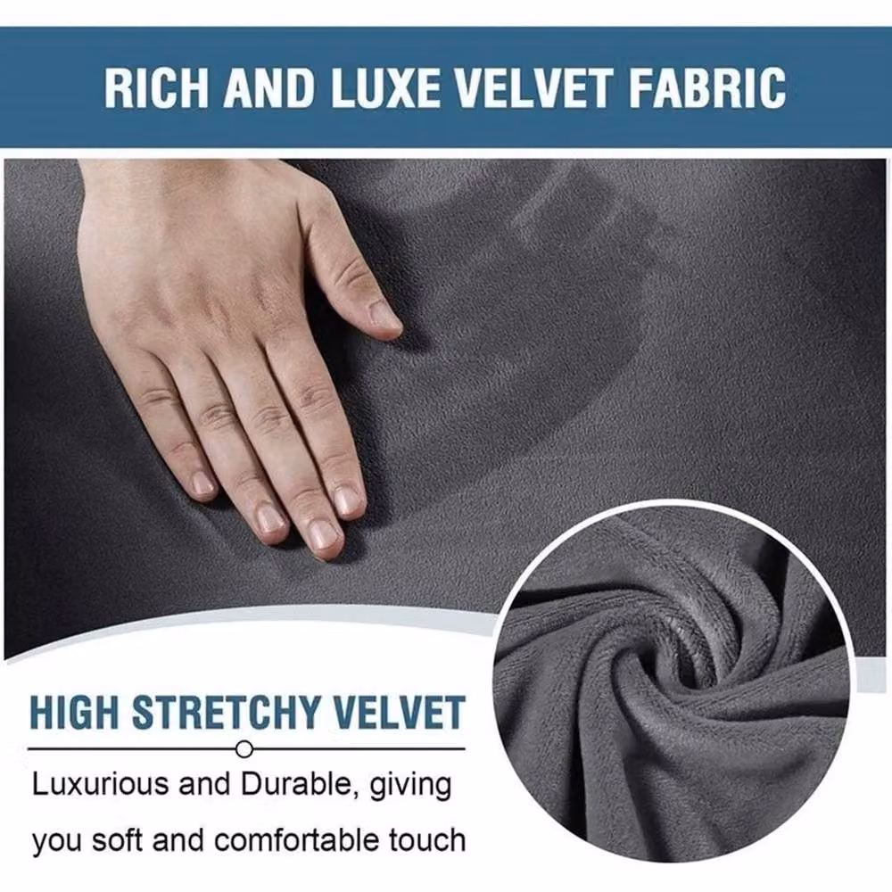 FLAVORA Grey Velvet 1 Seater Super Stretch Recliner Sofa Slipcover – 3