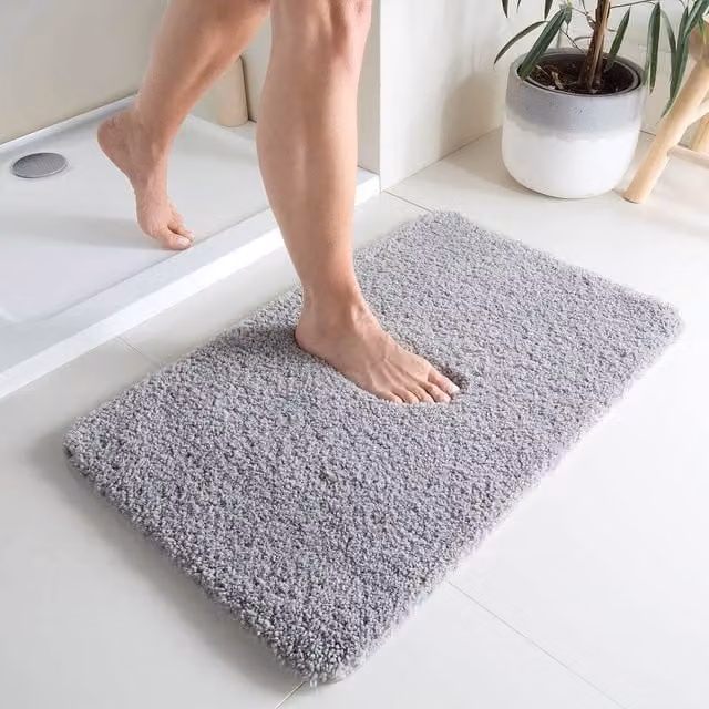 Clarsen Luxury Grey Rectangular Bath Mat with Non-Slip Natural Rubber Backing, W: 80 cm, D: 50 cm, H: 2.5 cm